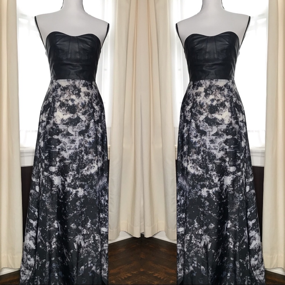 Double-slit, Veganleather Corset, Black Maxi Dress
